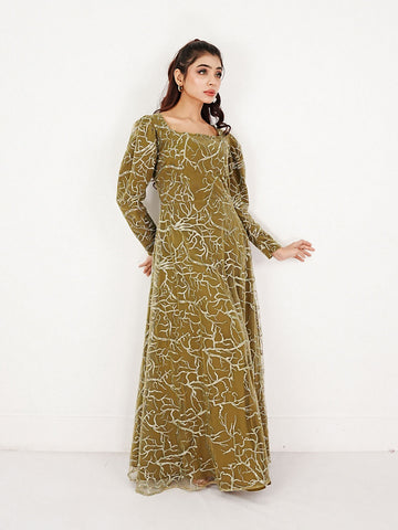 OLIVE GRACE - EMBROIDERED LONG NET DRESS