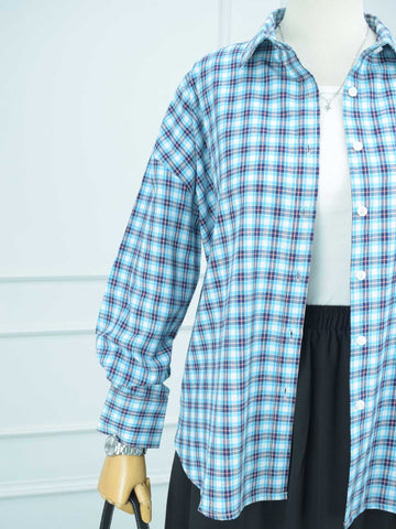 AERIS - BLUE CHECKERED OVERSIZED BUTTON-DOWN SHIRT