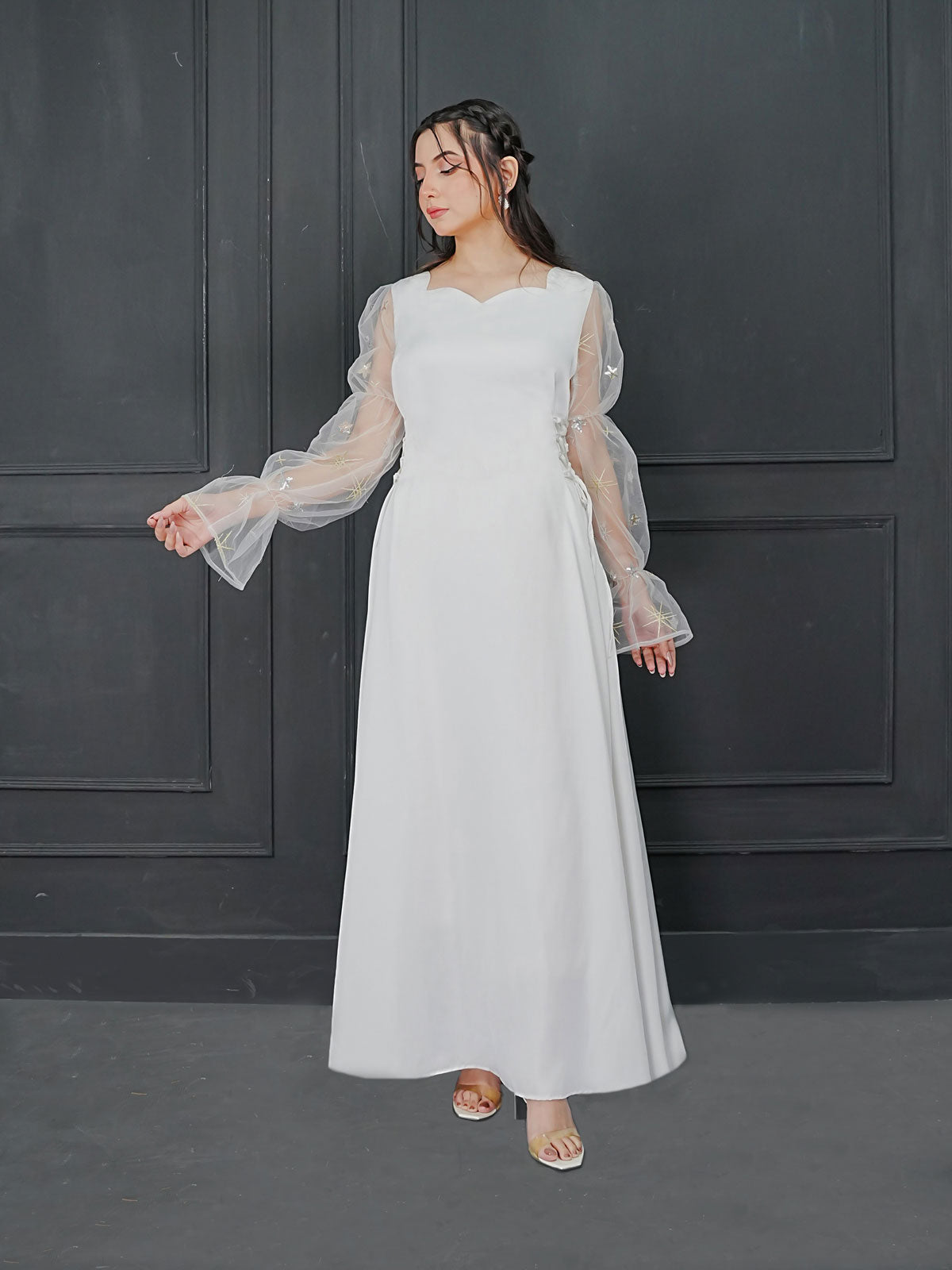 White ELORA - SILK LONG DRESS L White ELORA - SILK LONG DRESS L