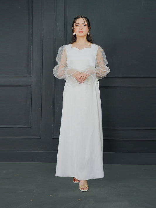 WHITE ELORA - SILK LONG DRESS