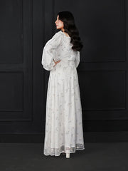 WHITE LUNA - FLORAL EMBROIDERED LONG NET DRESS
