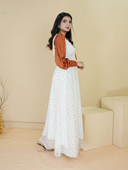 WHITE TWINKLE - EMBROIDERED LONG NET DRESS