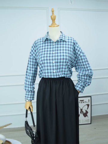 AERIS - BLUE CHECKERED OVERSIZED BUTTON-DOWN SHIRT