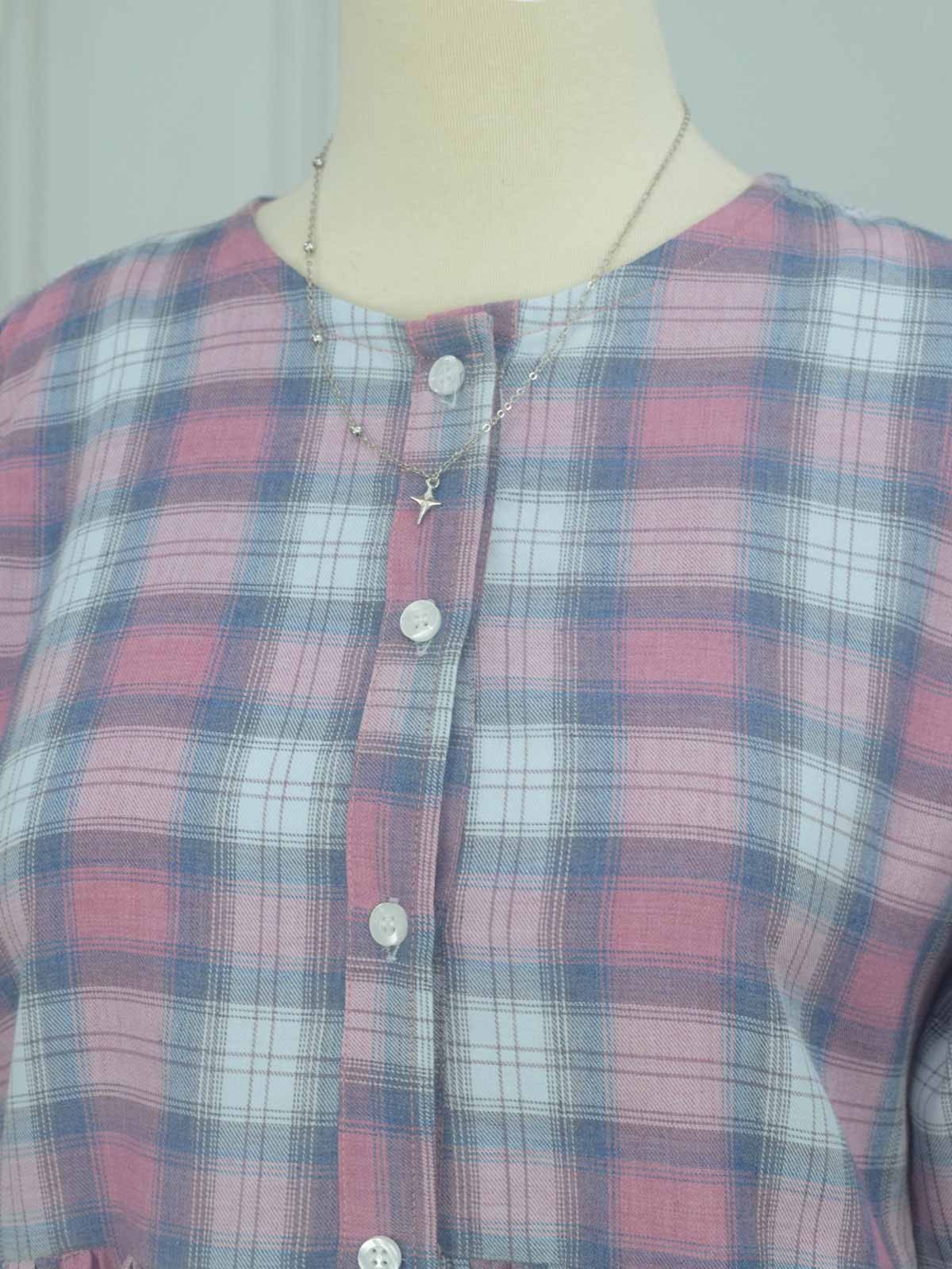 Pink Grey Checkered Modest Top