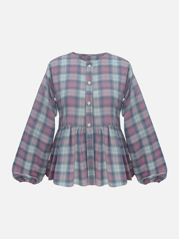 Pink Grey Checkered Top