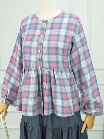 ROBES Pink Grey Checkered Top