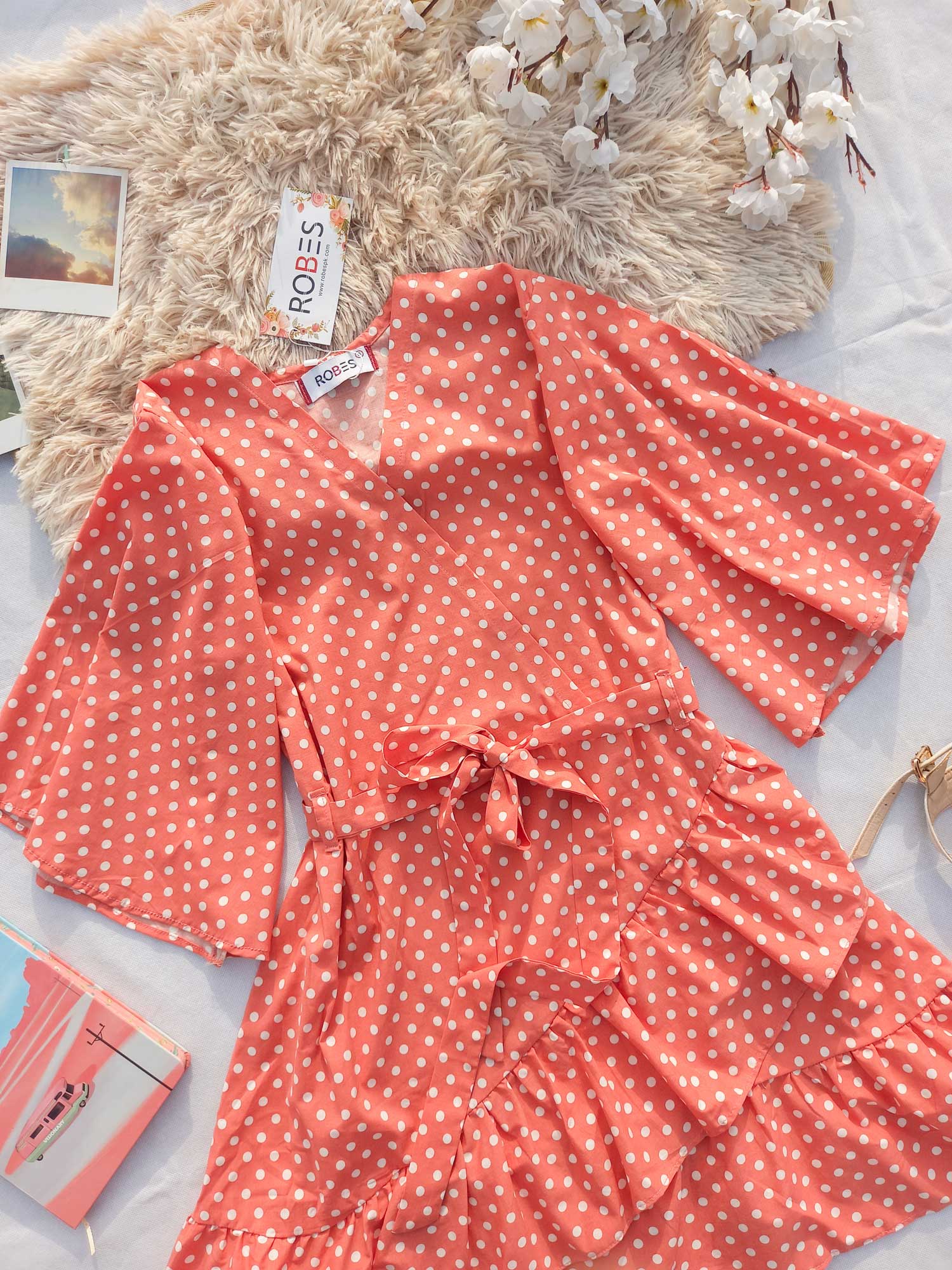 PEACHY PINK - POLKA DOT TOP - ROBES