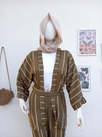 OLIVE KIMONO SHORT SHRUG AND PANT - ROBES